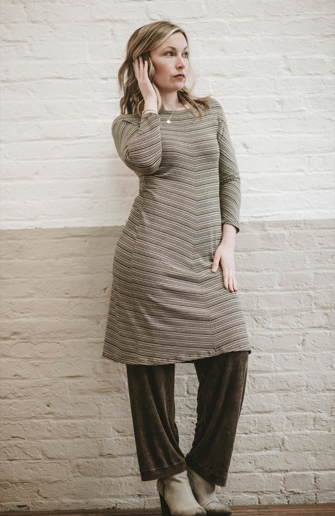 noble dress in earth stripe bamboo + mineral bloom pant