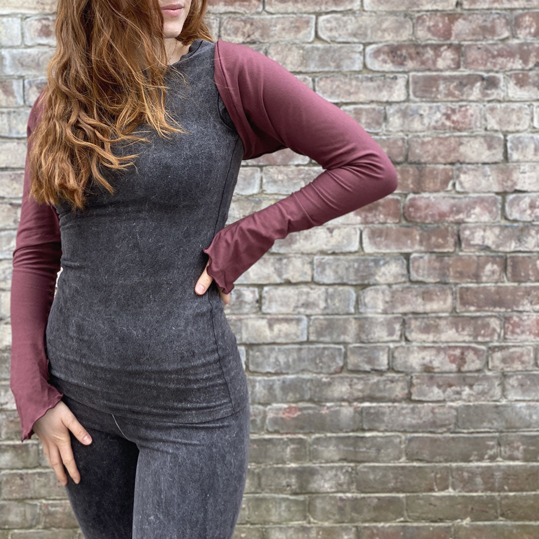 cap tunic in mineral with lush shrug