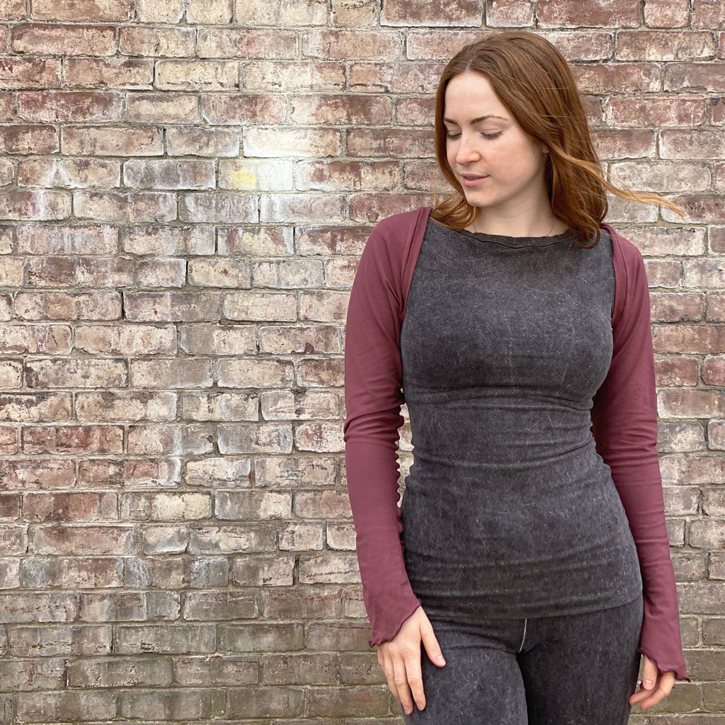cap tunic in mineral with lush shrug