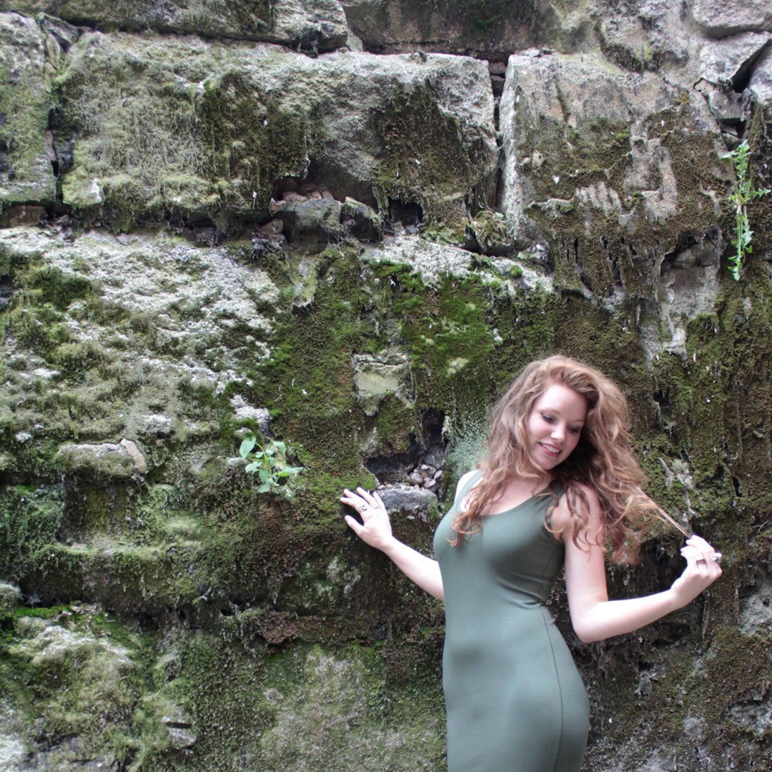 moss bamboo core tank as a dress on a size cloud angel