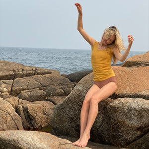 core essential tank in amber + brief in cedar