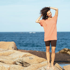 flash off shoulder top in reef + hiker in peat