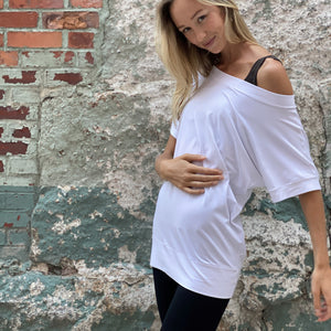 flash off shoulder top in white