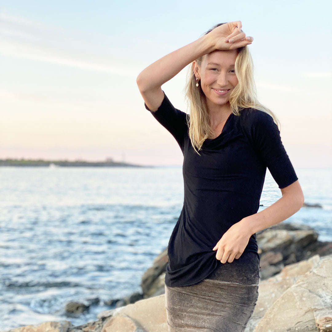 grace cowl neck top in black