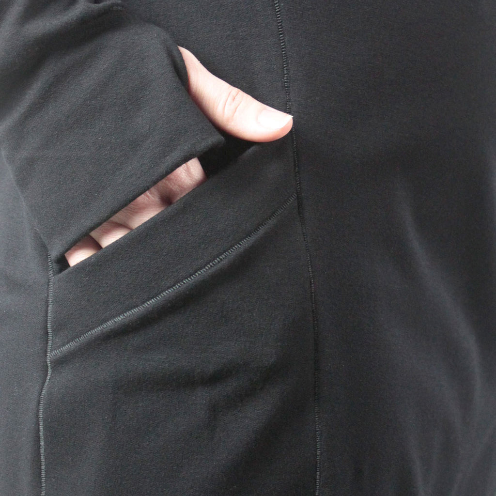 maeve hooded pullover in black, pocket detail