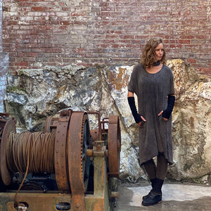 mineral tide flowing dress + black opera sleeves