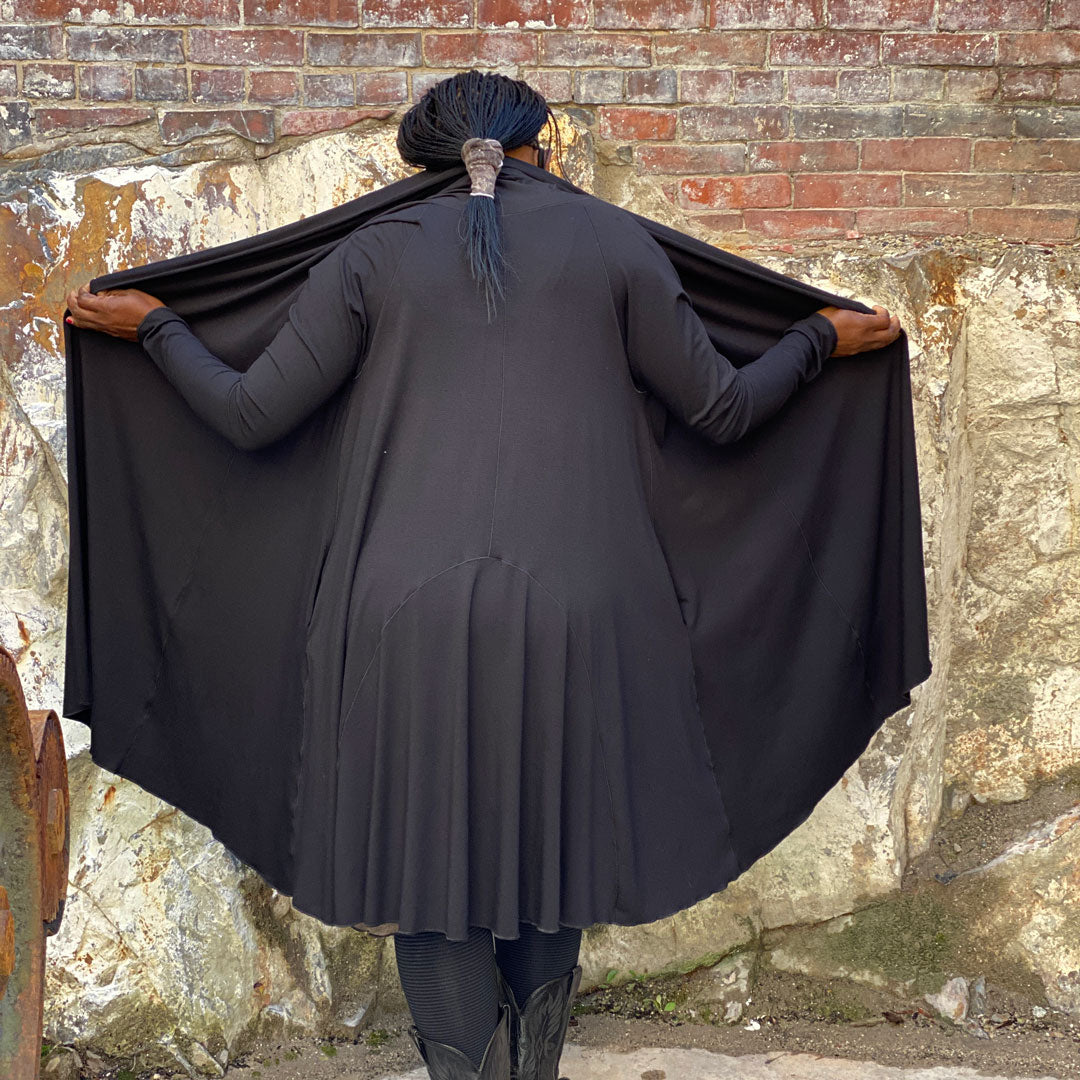 black bamboo riding coat + mineral band as a hair tie