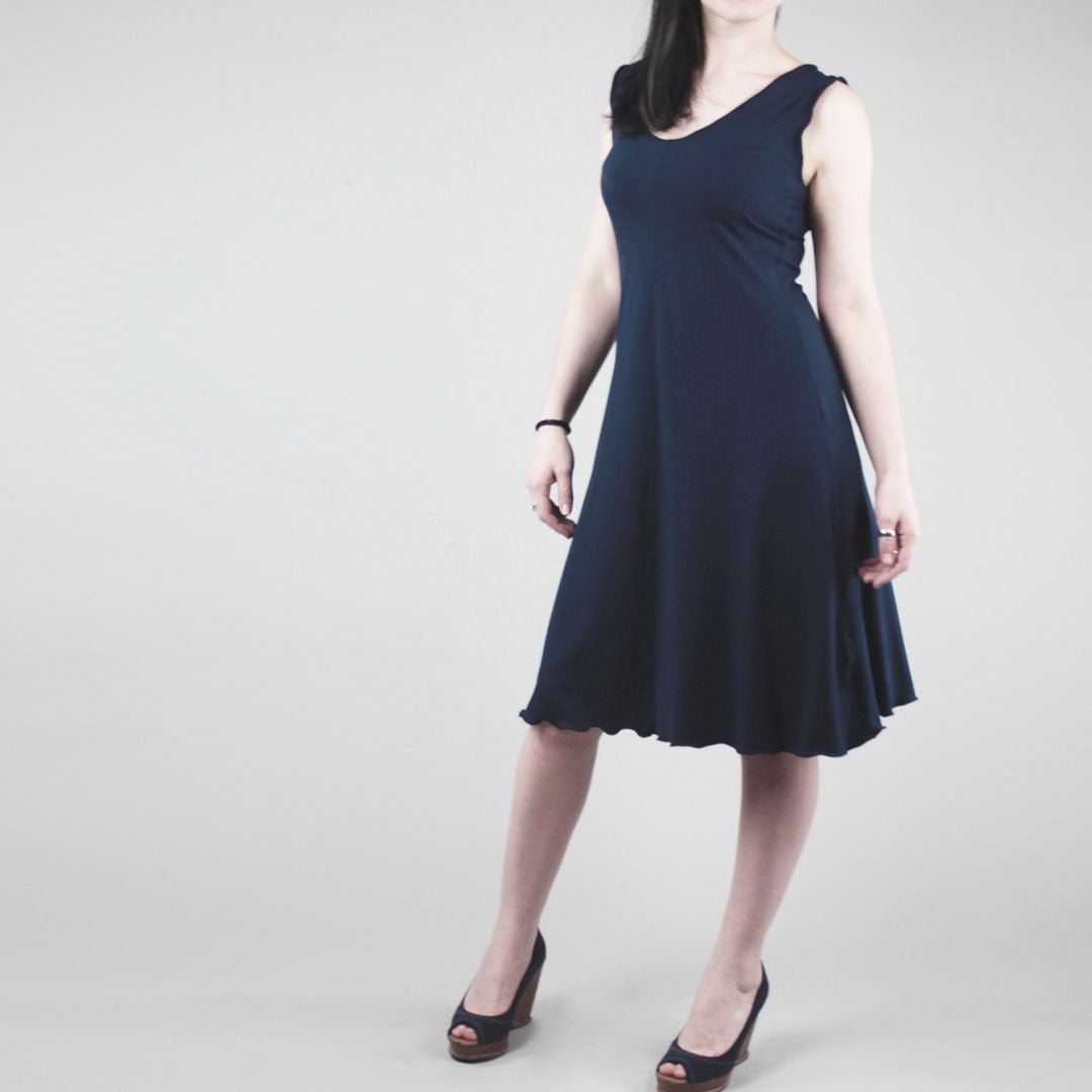 flare vneck dress in navy