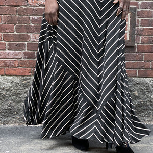 gleam bias vneck gown in black + white stripe