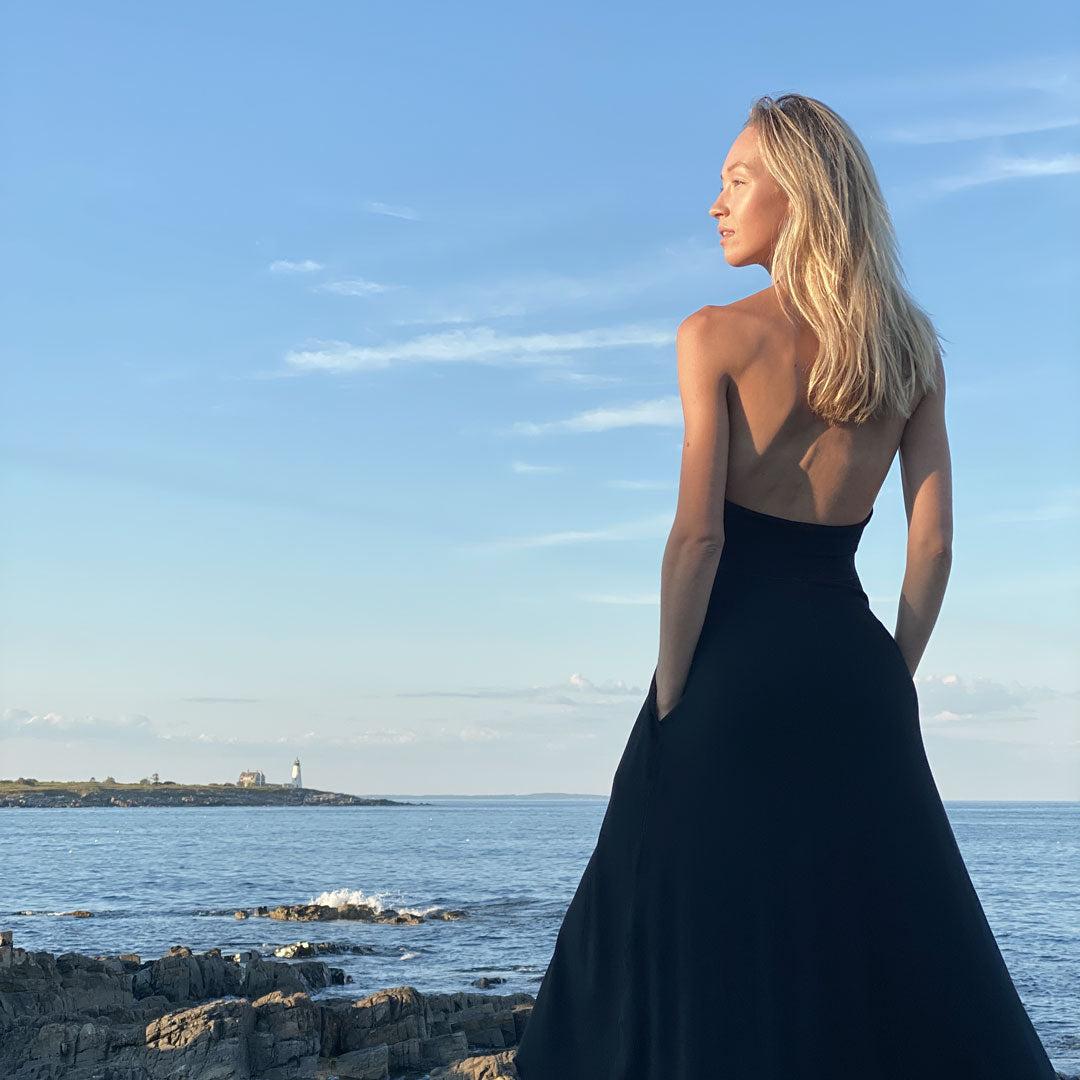 harmony halter dress in black