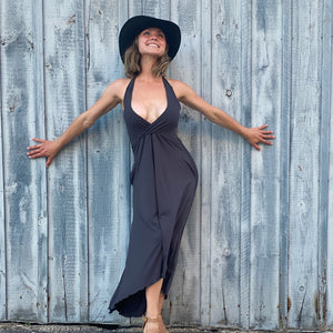 harmony vneck halter dress in carbon