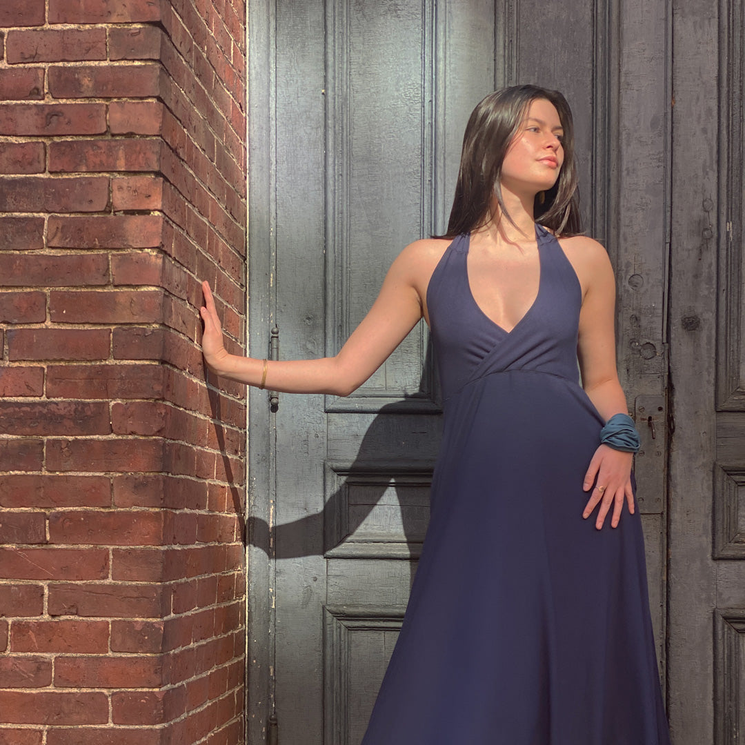 harmony vneck halter dress in navy