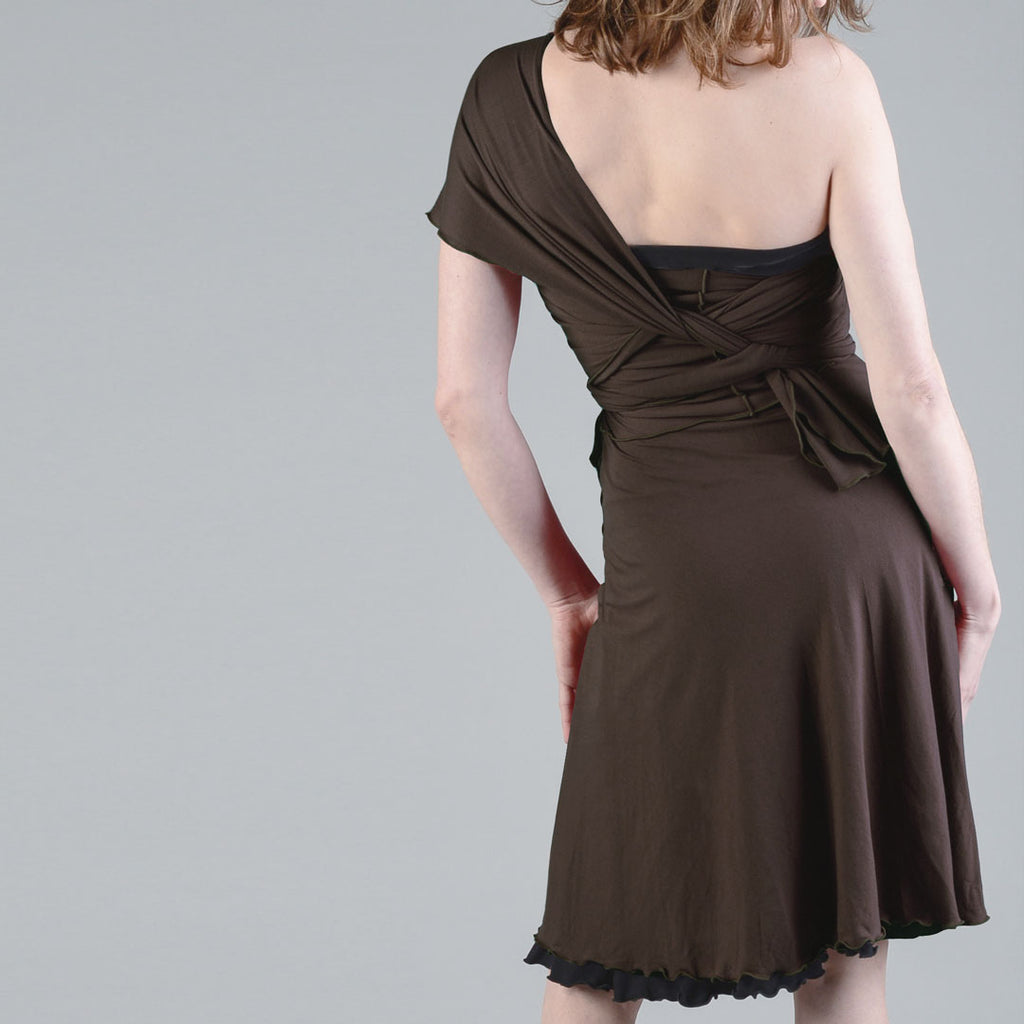 the wrap as a one shoulder dress in peat