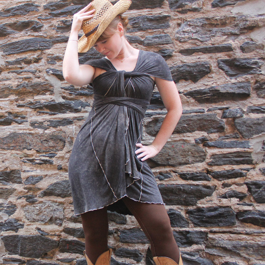 the wrap in mineral with contrasting stitch