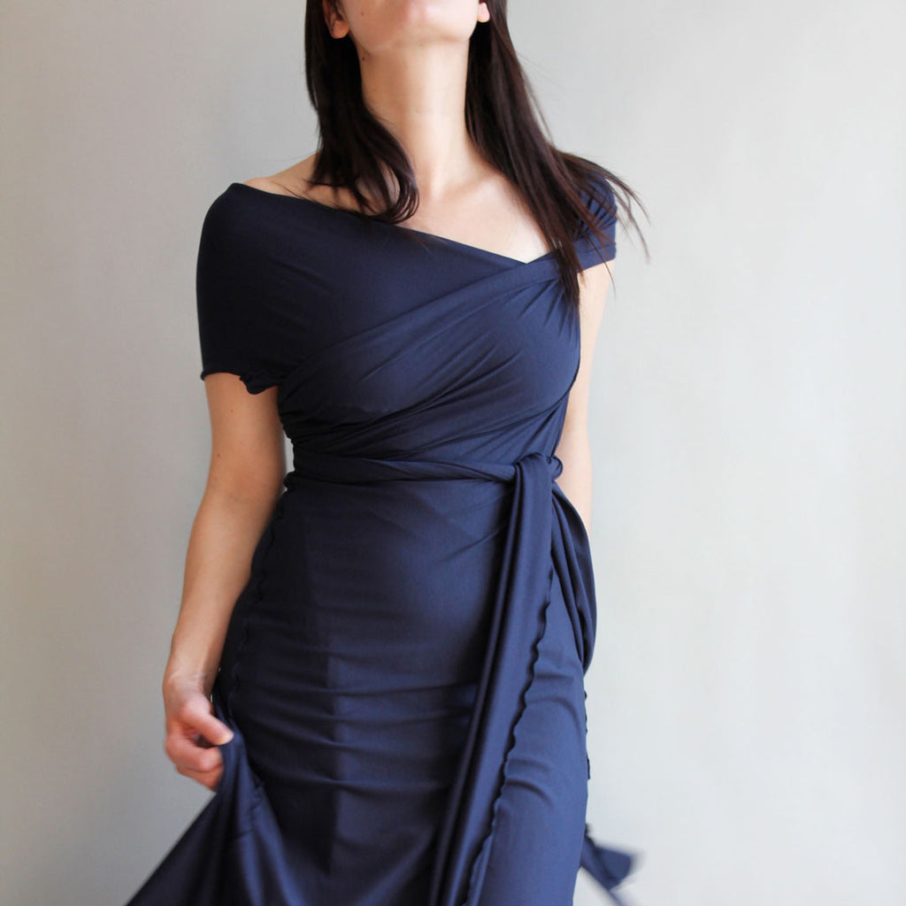 the wrap as a dress in navy