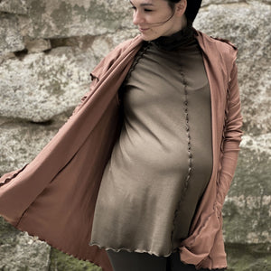 cedar cardi jacket over our olive swing on a sweet momma to be