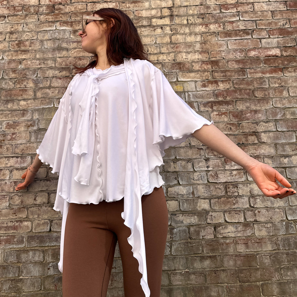 angelrox® flutter jacket in white styled with white honey 