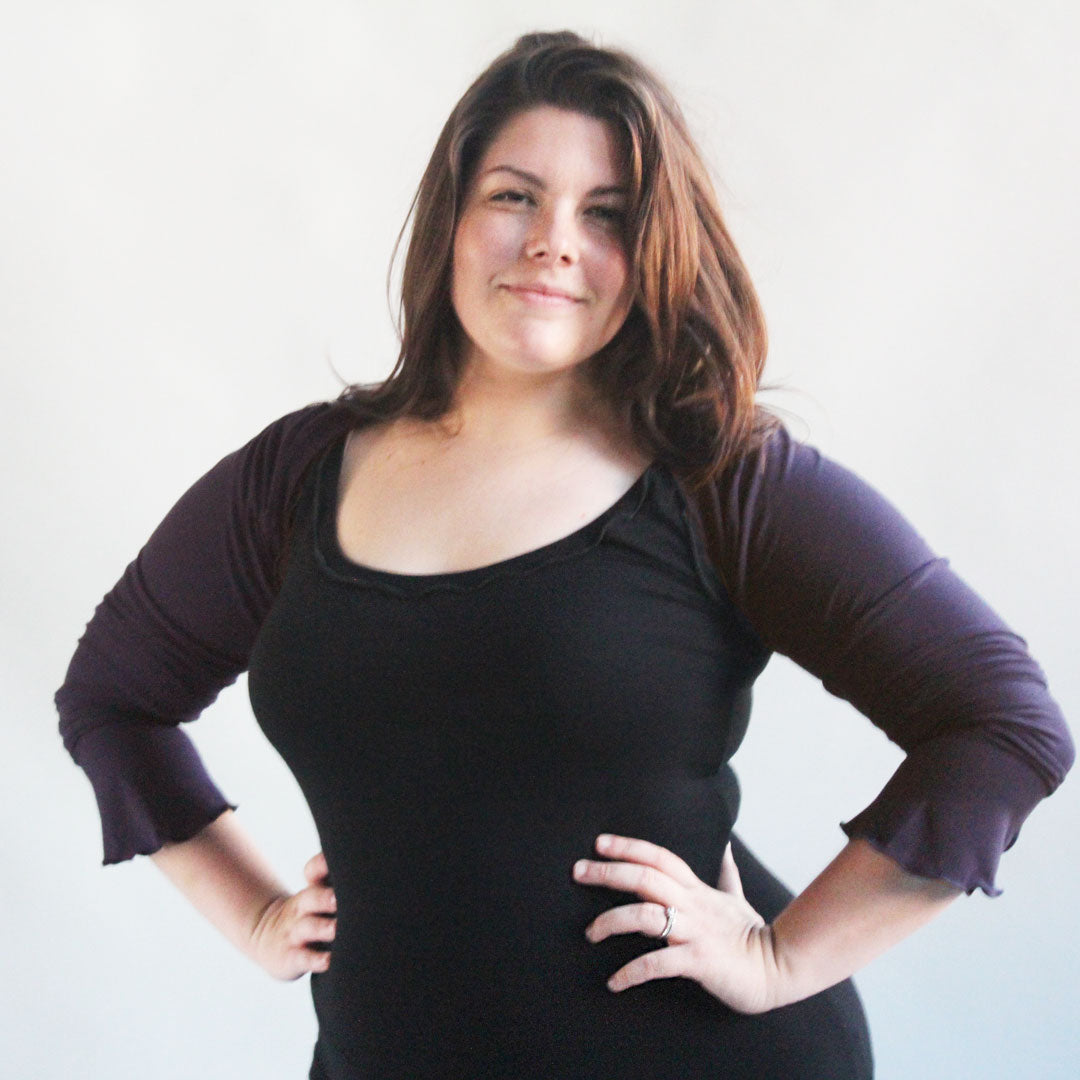 indigo bamboo shrug with our black wifey