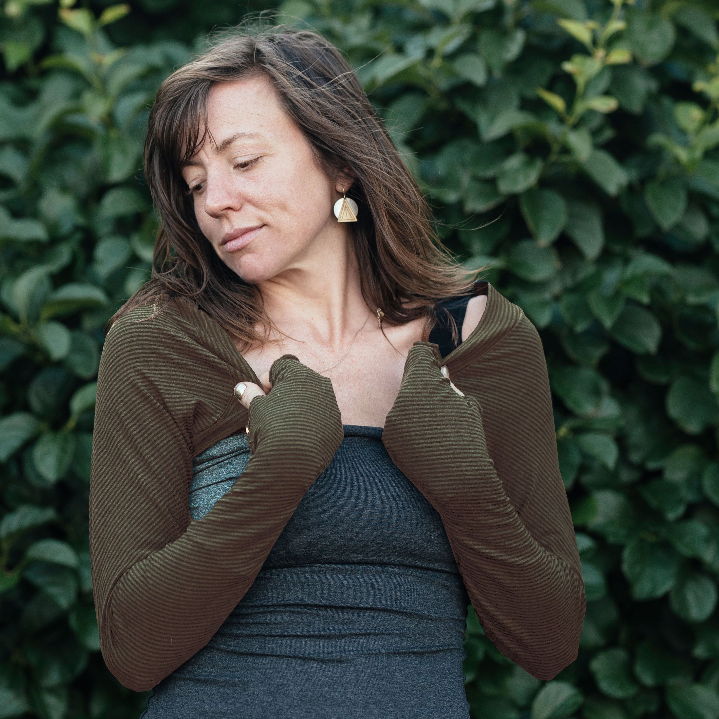 subtle olive stripe bamboo shrug