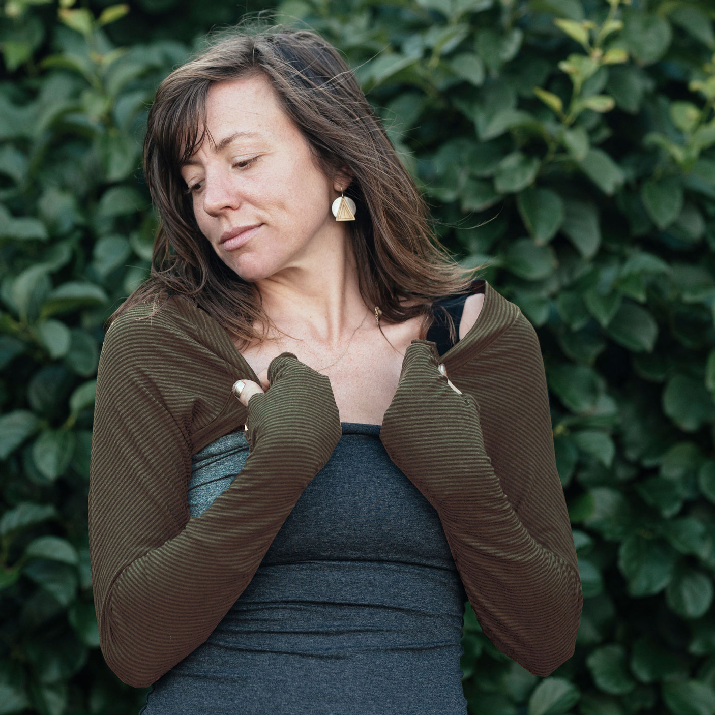 subtle olive stripe bamboo shrug