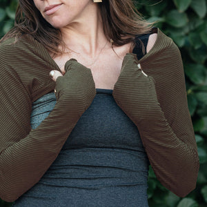 shrug in subtle olive stripe