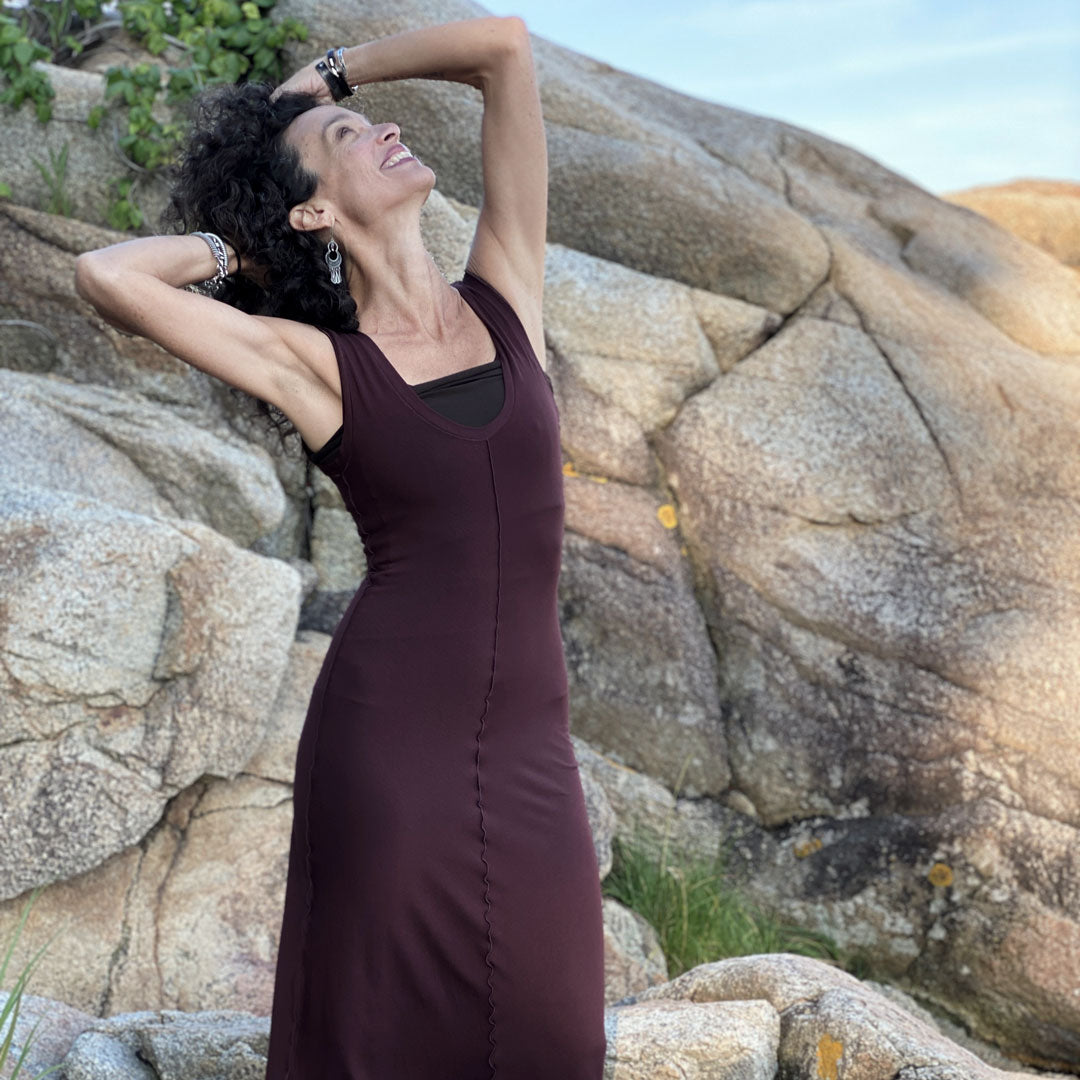 goddess dress in wine