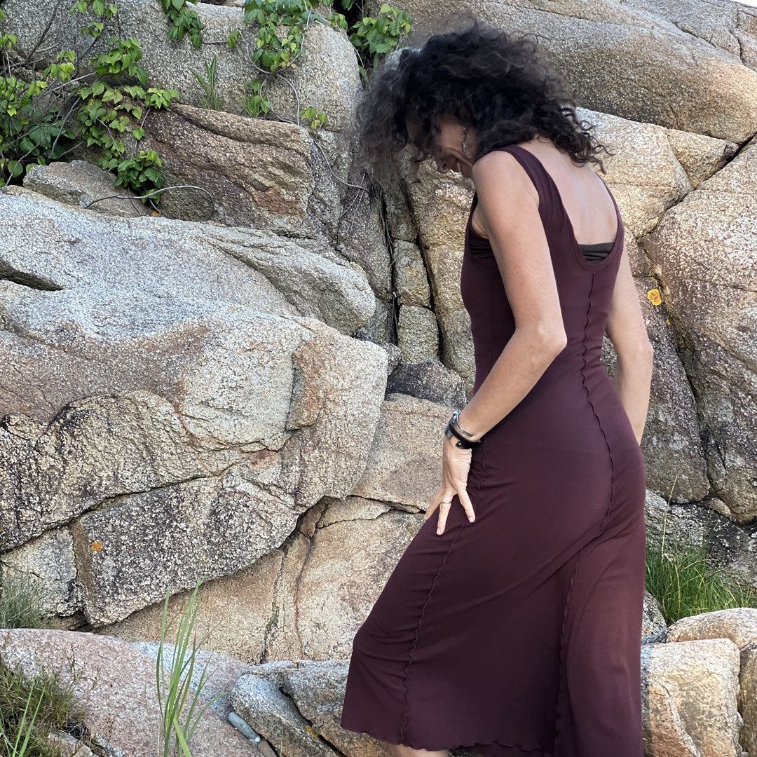 goddess dress in wine