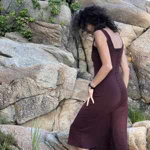 goddess dress in wine