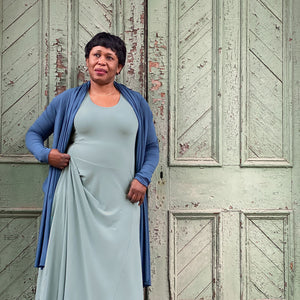 glow gown in sky + garden coat in lake