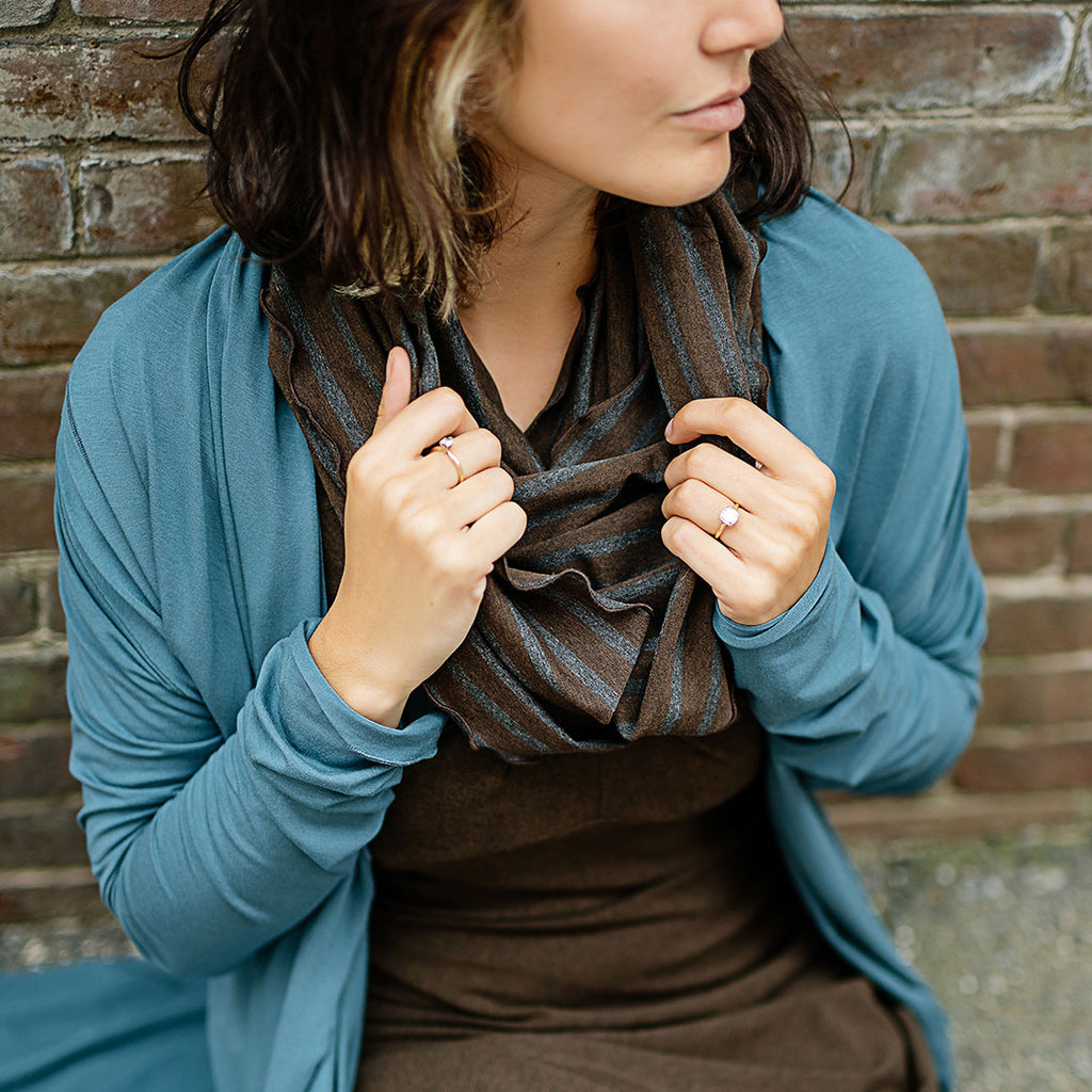 loop infinity scarf in woodland styled with ocean garden coat + expresso pushup