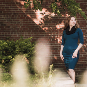 noble elegant dress in lagoon with loop in black around neck