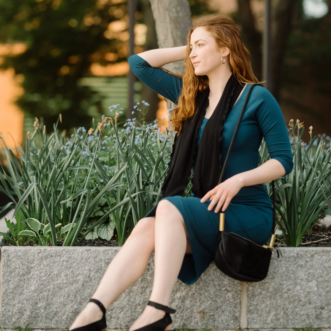 lagoon noble dress + black loop is oh-so-elegant