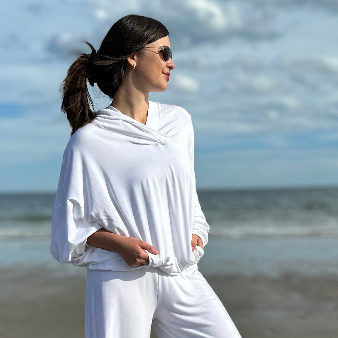 suger® beachcomber in white with palazzo pants in tissue white