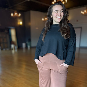 angelrox® truly bell sleeve top in subtle black