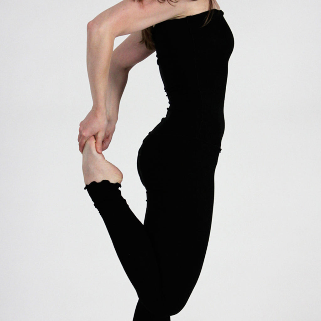 black playsuit as a full body suit- bend + sway