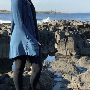 subtle black stripe playsuit with our lake cardi jacket