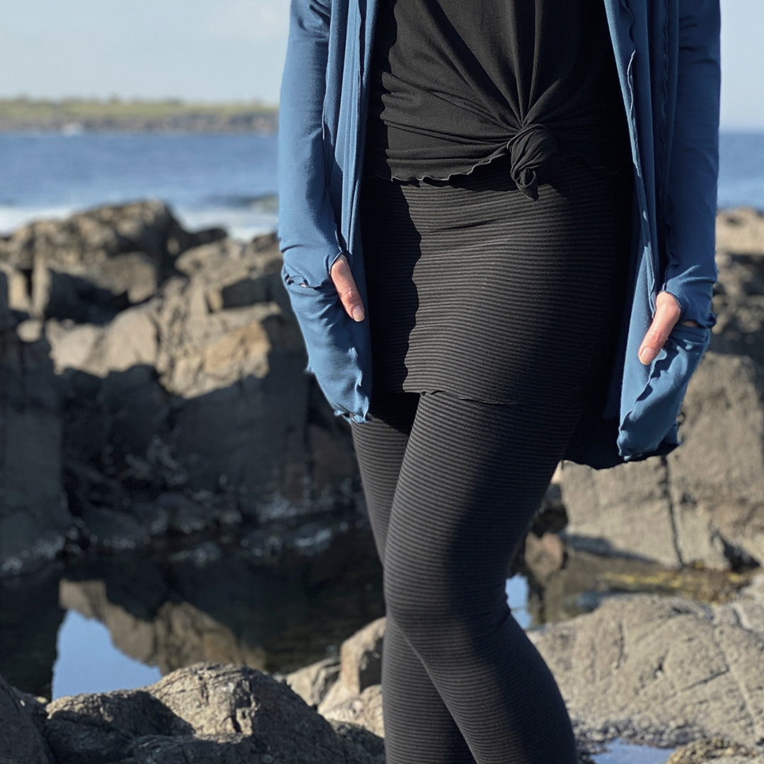 subtle black stripe playsuit with our lake cardi jacket