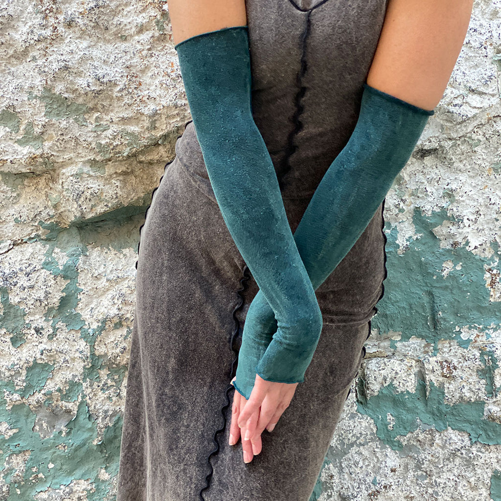 angelrox opera sleeves are sublime in blue mineral with mineral goddess dress