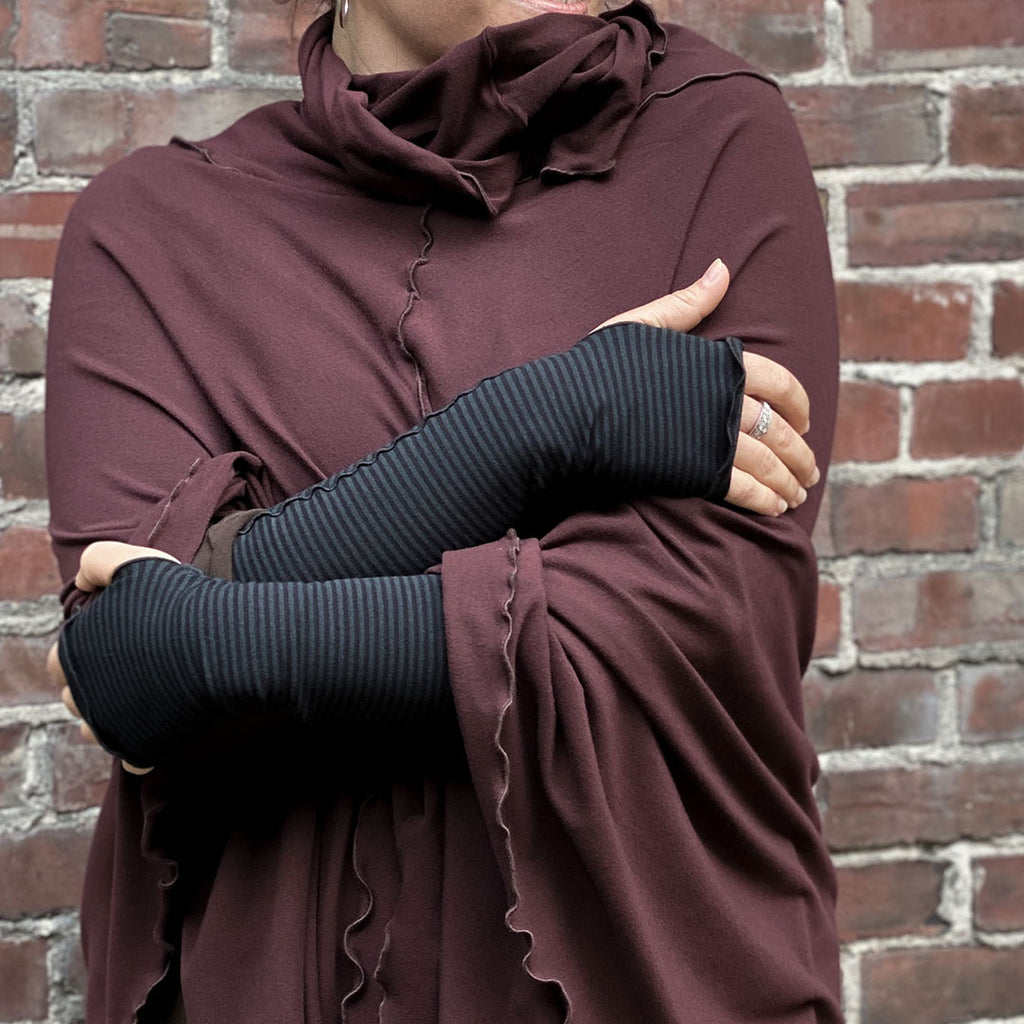 cozy and warm in subtle stripe opera sleeves