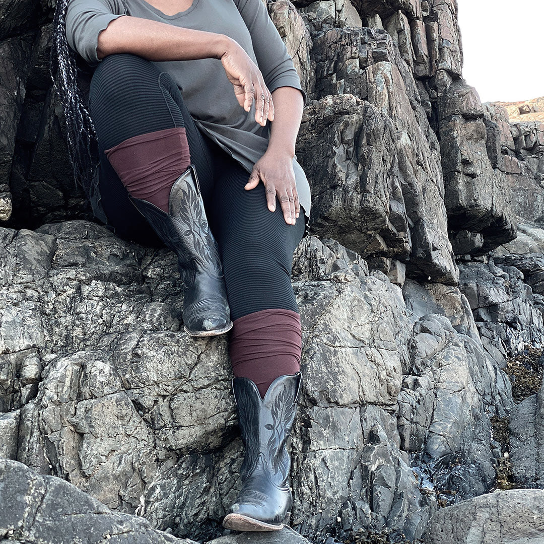 wine stockings with our subtle black stripe playsuit