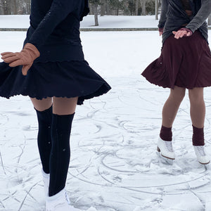 flirts in black + wine, loop in cedar, base leggings in cedar, stockings in wine + black