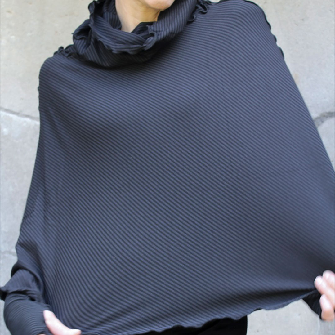 subtle black stripe lady flirt as poncho + opera sleeves