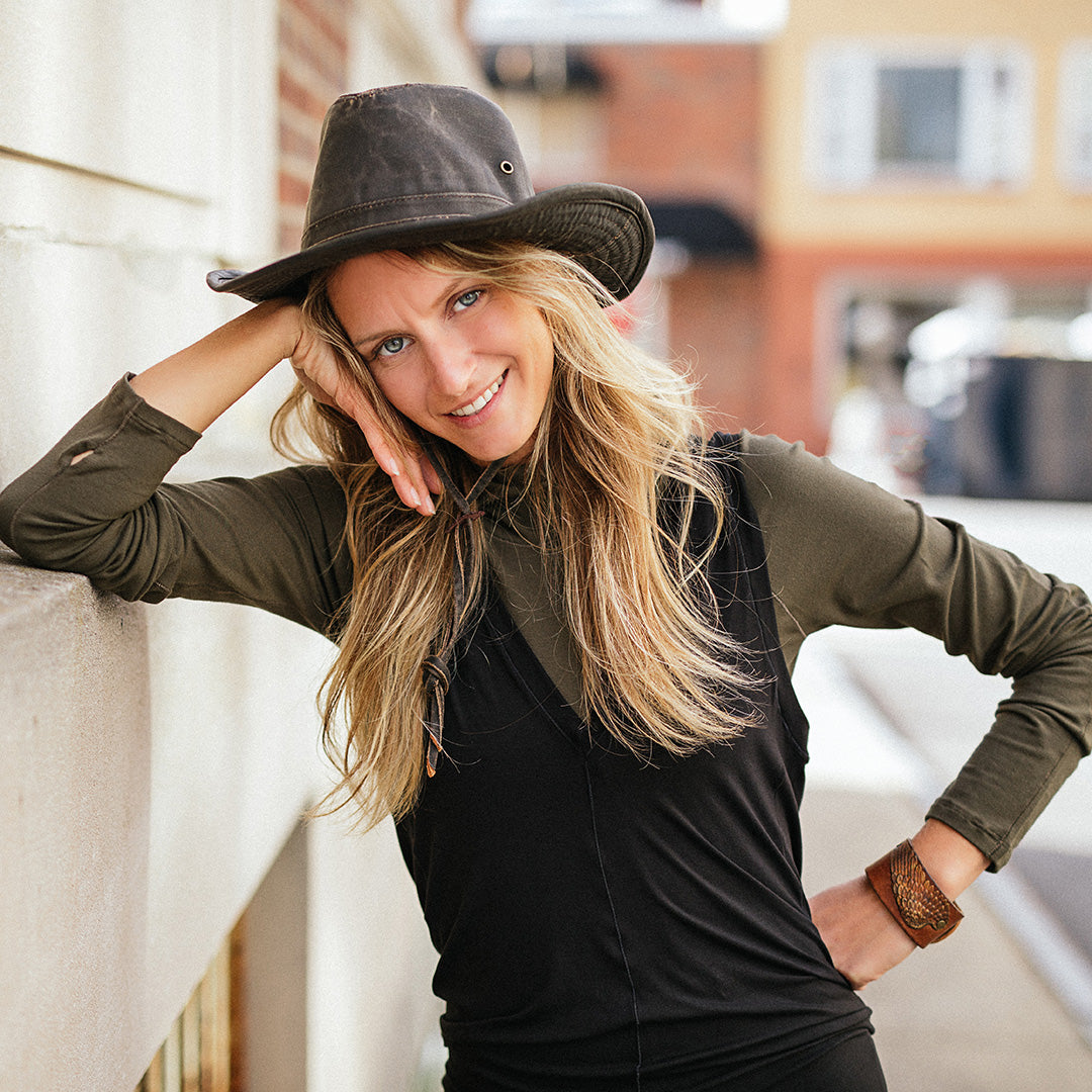 scuba hooded ski tunic in olive under black farmer jumpsuit