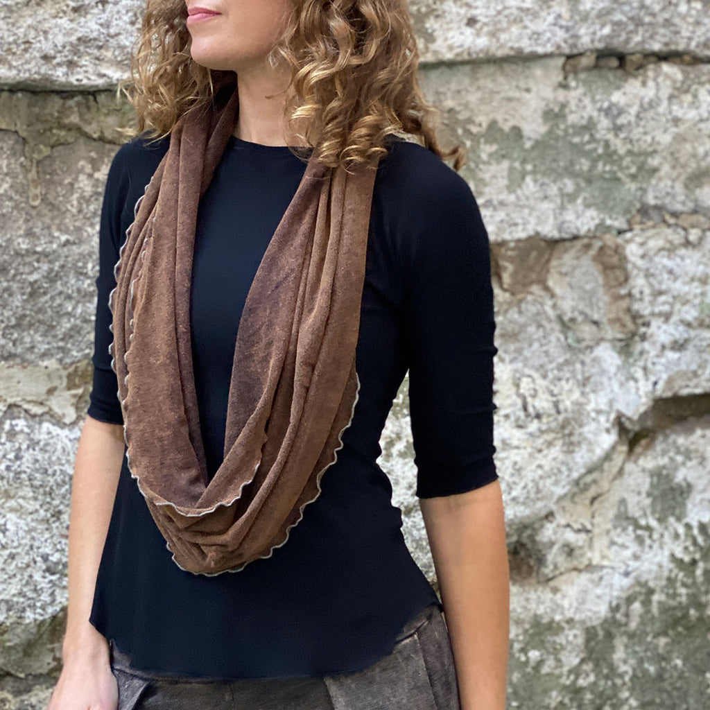 spice mineral loop scarf with beautiful ruffled edges