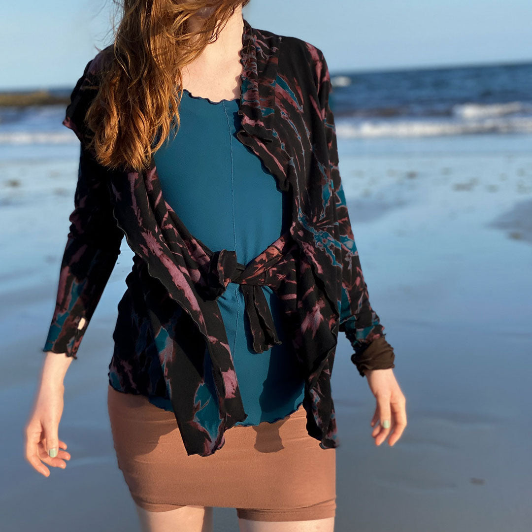 hiker convertible short in cedar with handdye river jacket