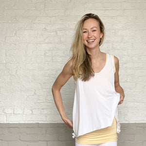 tulip tissue tank in white over core tank in butter