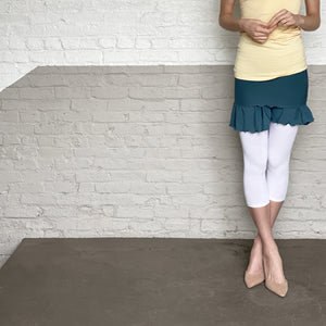 capri base legging in white with ocean romper and butter core tank