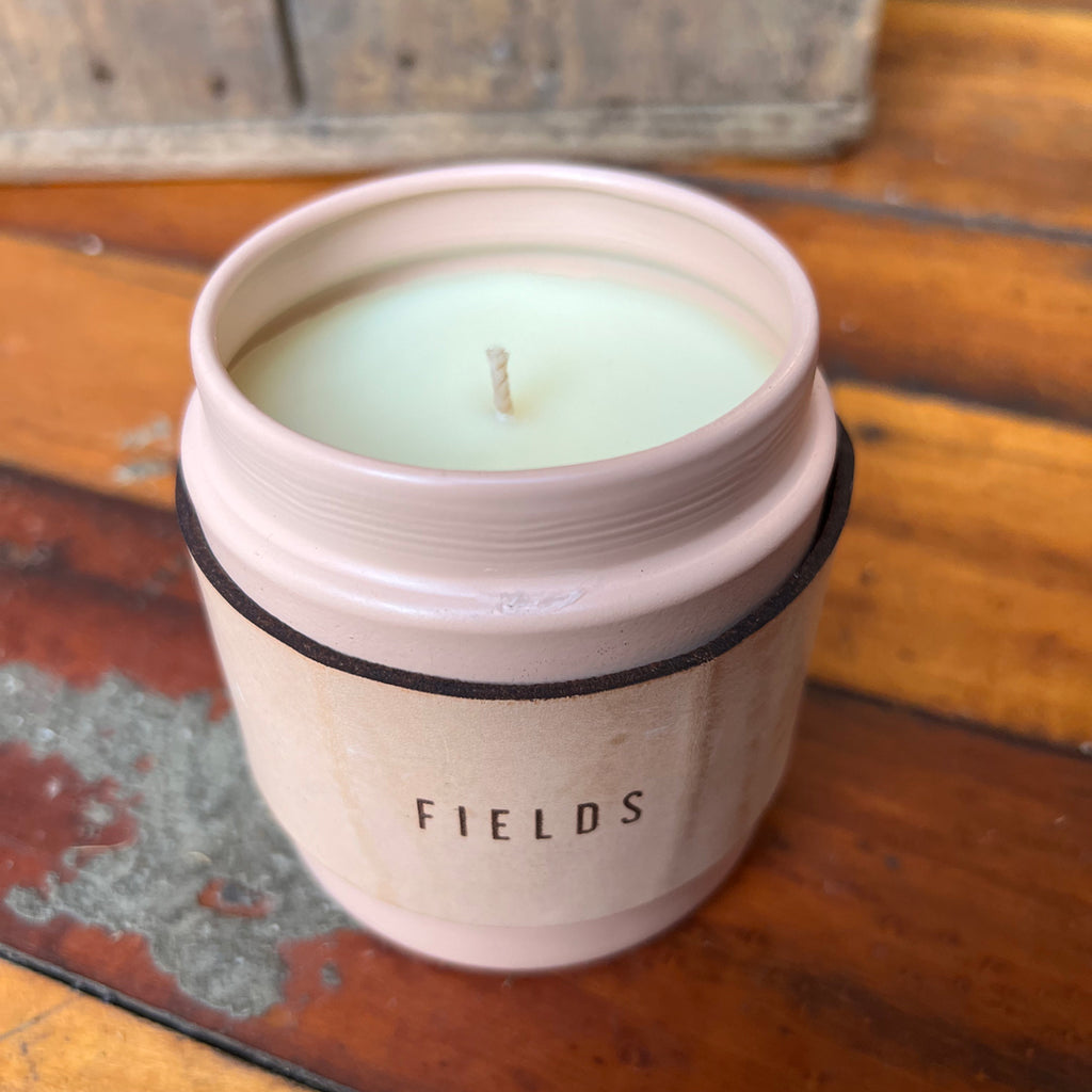 freshwater leather wrapped candles - fields