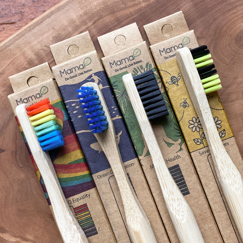 four types of bamboo brushes, LGBTQ equality, ocean conservation, mental health and save the bees