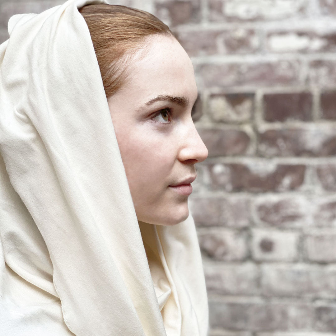 mountain cowl neck in milk - may peace prevail